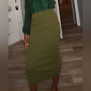 Michael Kors Olive Midi Skirt with Gold Details
